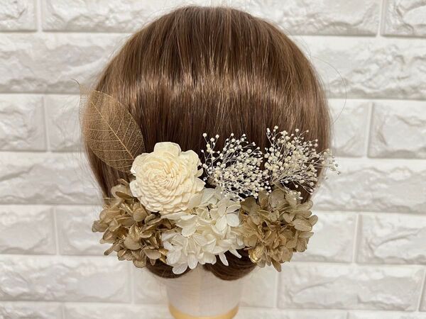 髪飾り ヘッドドレス 成人式 和装 振袖 ウェディング ゴールド 前撮り ヘアアクセ ドライフラワー