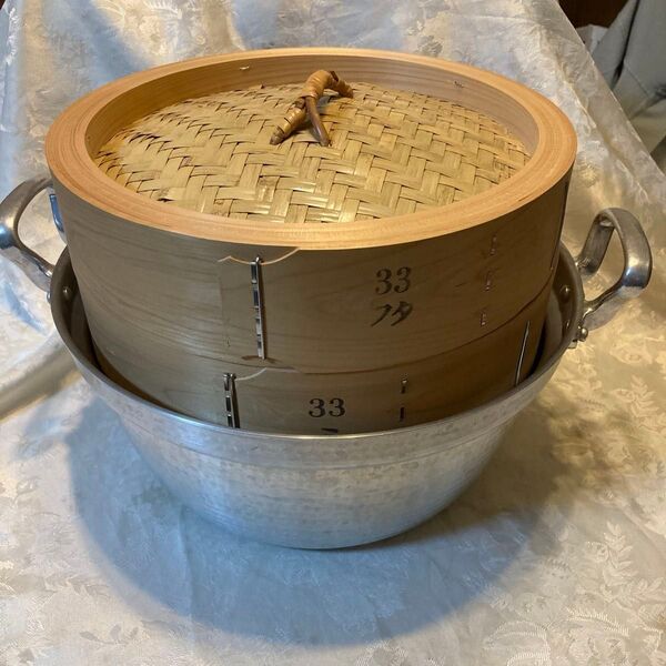 中華せいろ 33cm & 業務用 打ち出し 両手鍋 36cm 蒸し器 バーベキュー 祭