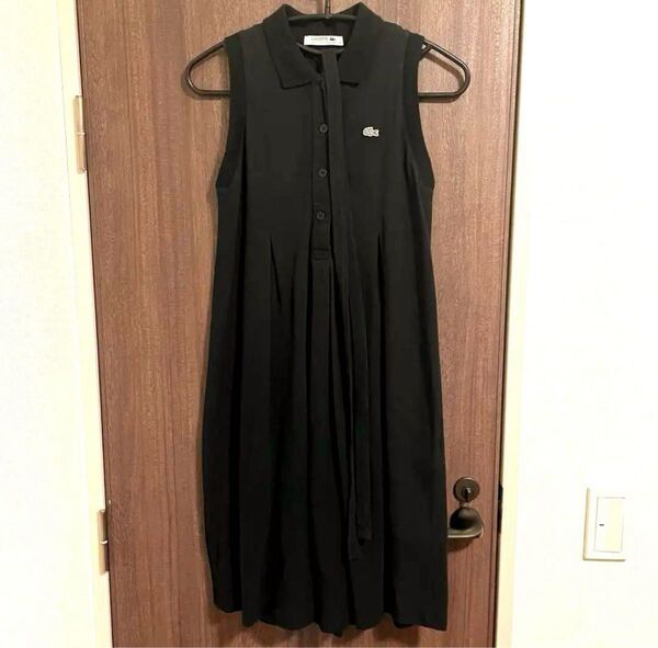 LACOSTE 34size ブラックノースリーブポロワンピース