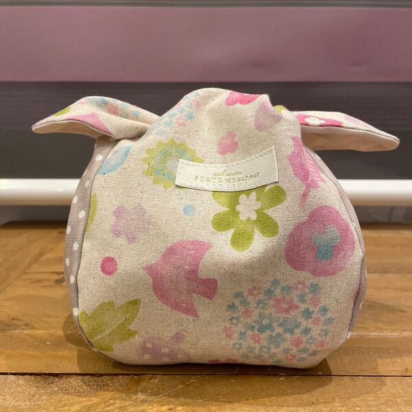 水彩 花柄 ナチュラル きゅっとぷち袋 お弁当袋 中サイズ あずま袋 ハンドメイド