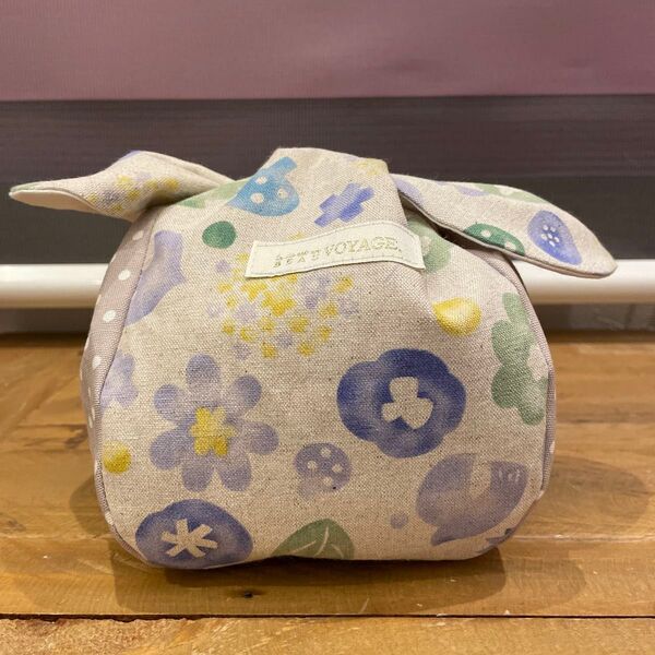 水彩 花柄 ナチュラル きゅっとぷち袋 お弁当袋 中サイズ あずま袋 ハンドメイド