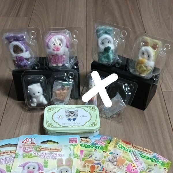 シルバニアファミリー 赤ちゃんカラフルウサギコスチューム ピンク 緑 黄色 茶色 工作だいすきシリーズペルシヤネコ