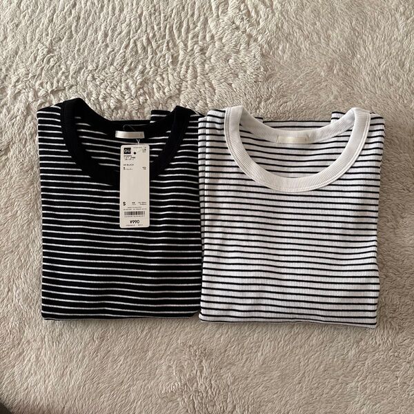 新品未使用 GU リブT ボーダー Tシャツ Sサイズセット売り