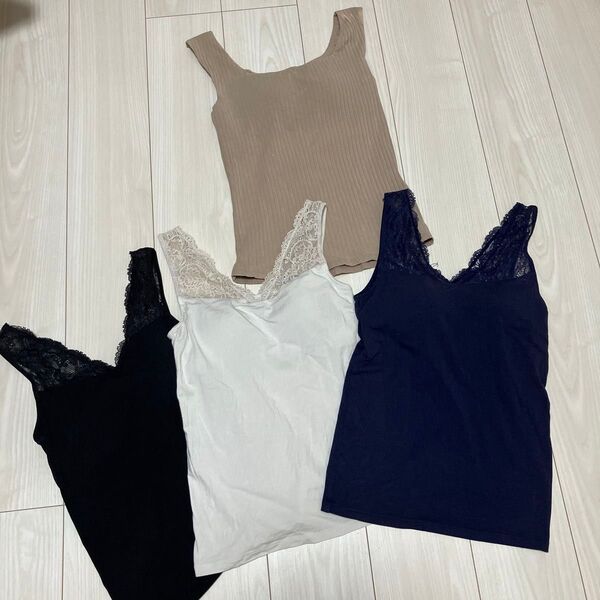UNIQLO レース リブ ブラトップ タンクトップ 黒 白 紺 ベージュ S