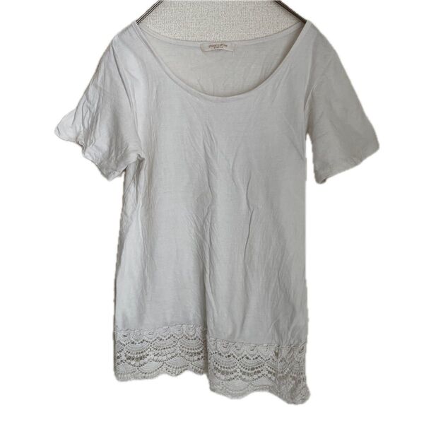 chocol raffine robe ホワイト F 裾レース半袖Tシャツ