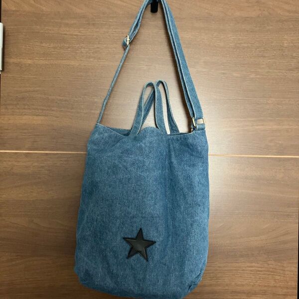 デニムトートバッグ 2way ショルダーバッグ ハンドバッグ 星