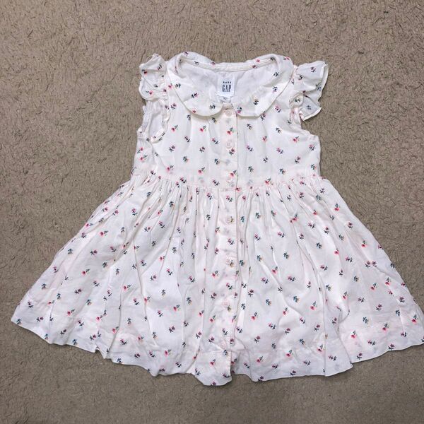 baby GAP 花柄フリルノースリーブ ワンピース ベージュ サイズ80