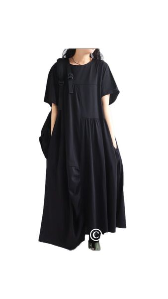人気 完売品 antiqua patterntorso ロング 綿混アシメギャザーワンピース アンティカ パターントルソー 黒