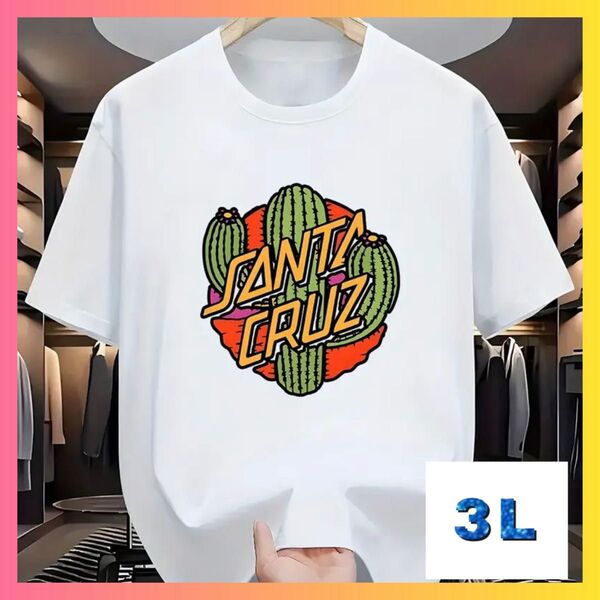 【即完売】Tシャツ 3L ホワイト サンタクルーズ プリント 速乾 新品 半袖 半袖Tシャツ 白 ロゴ 夏物 メンズ サーフィン