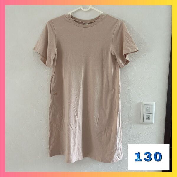【おすすめ】ワンピース キッズ 130㎝ 子供服 半袖 花柄 リボン 美品 クルーネック Tシャツ アイボリー