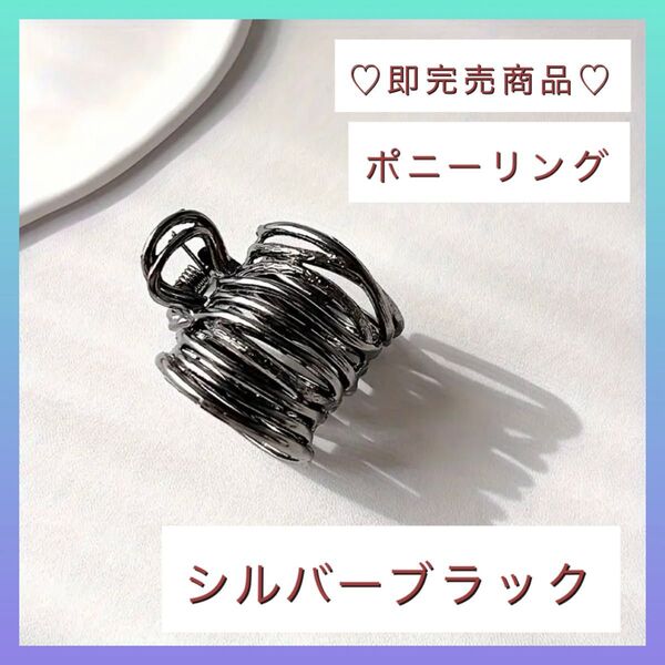 【大人気】ポニーリング シルバーブラック ポニーフック バンスクリップ 簡単 アクセサリー 髪留め ヘアクリップ 高見え 韓国