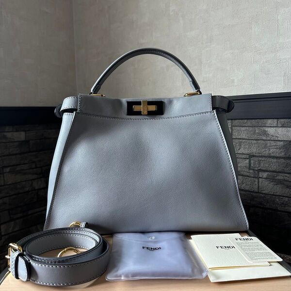 FENDI ピーカブー レギュラー ブルー グレー ショルダーバッグ 2WAY