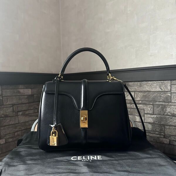 CELINE 16 セーズ バッグ スモール ブラック サテンドカーフスキン