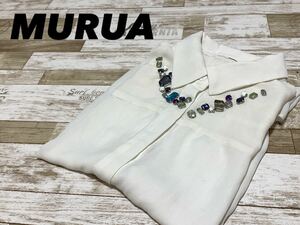 ☆送料無料☆ MURUA ムルーア 古着 ノースリーブ シャツ レディース F ホワイト ラインストーン トップス 中古 即決