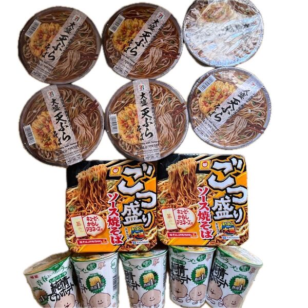 在庫処分!!カップ麺13個まとめ売り(大盛天ぷらそば、ソース焼そば、純情しおバター味)賞味期間訳あり