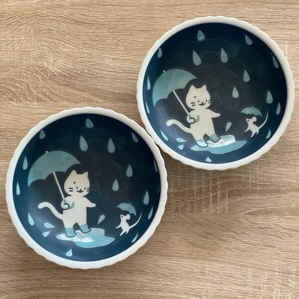 新品未使用 ねことにちようび 美濃焼 16cm 2枚セット 猫 お皿 ボウル 丼 ネコ どんぶり