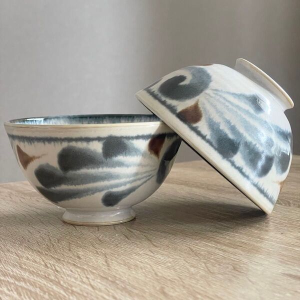 新品未使用 筆青 ライスボウル 唐草 2個セット 美濃焼 お茶碗 飯碗 和食器