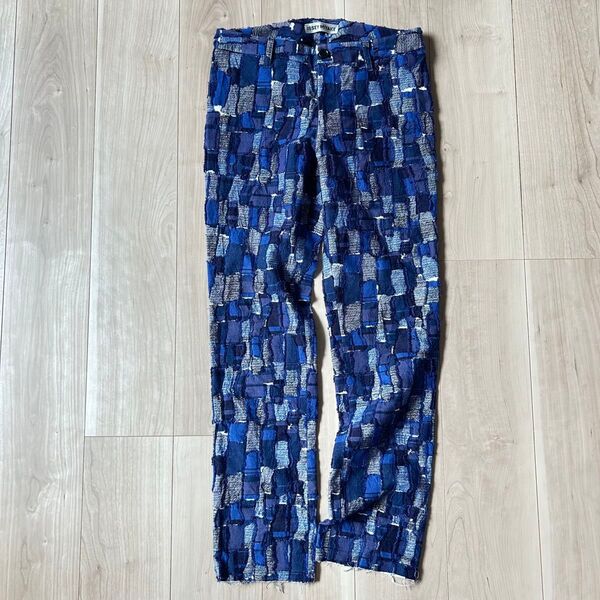 希少デザイン*イッセイミヤケ ISSEY MIYAKE パッチワーク カジュアルパンツ 2 カットオフ 青系 ブルー 日本製 美品