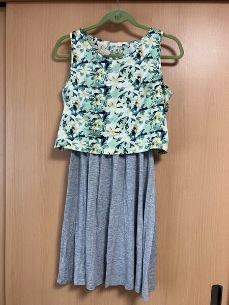 【GU】見せかけ胸下切替タンクワンピース☆チュニック☆L☆グレー★used品★お値引き不可★ ノースリーブ ワンピース グレー