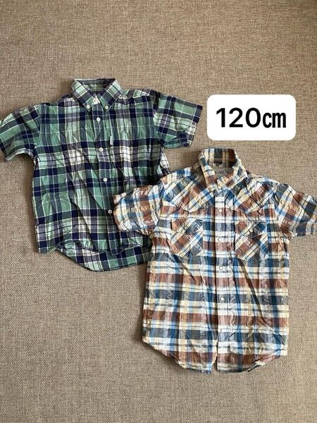 ①半袖チェックシャツ2枚セット☆120㎝★ボタンダウン★キッズ★男の子★子供服★used品★お値引き不可【VAN MINI】