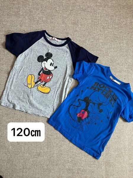 半袖②2枚セット☆120㎝★Tシャツ★プリント★ミッキー★キッズ★男の子★女の子★子供服★used品★お値引き不可 【ユニクロ】