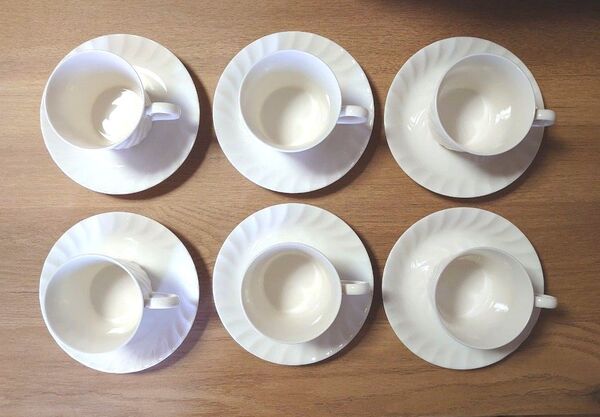 ホワイト 波状デザイン カップ ソーサー 6個セット コーヒーカップ ティーカップ