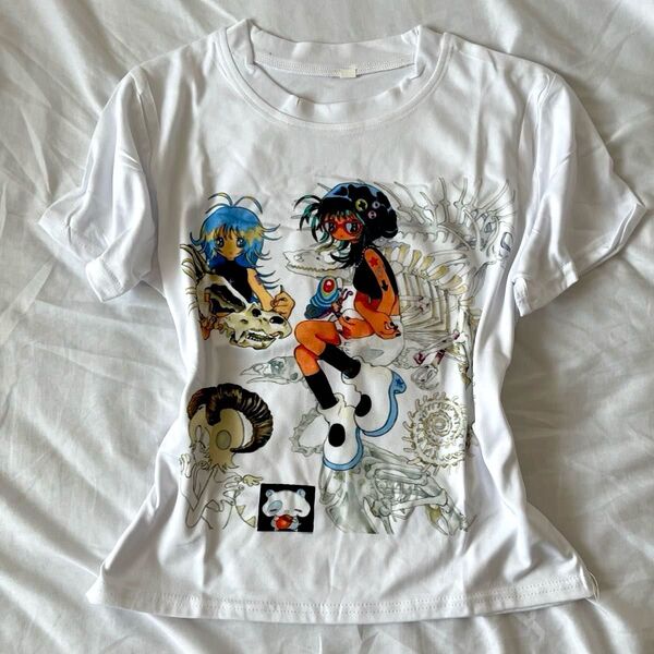 Tシャツ プリント イラスト アニメ風 ホワイト フリーサイズ ウィッシュコア y2k 平成レトロ ヴィンテージ グランジ