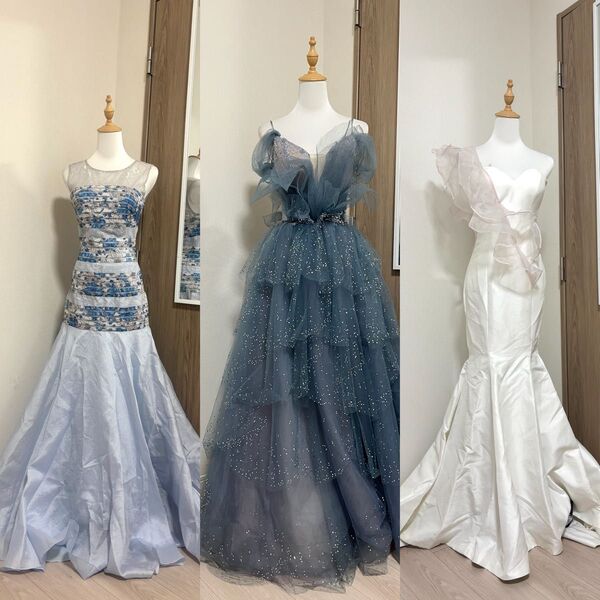 まとめ売り 結婚式 カラードレス 前撮り ウェディングドレス ロングドレス ブルー プリンセスライン
