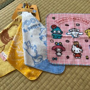 ループ付きタオル3枚 プーさん ハンドタオル1枚 サンリオ