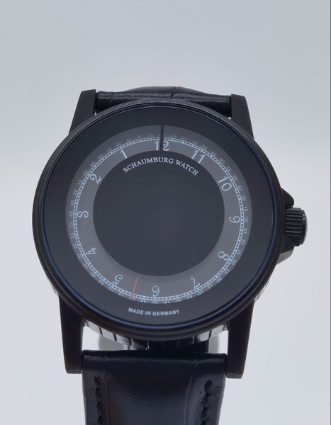 中古 超美品 シャウボーグ SCHAUMBURG ミステリーダイヤル ブラック文字盤 メンズ 自動巻き 腕時計