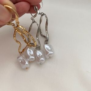 限定1 ゴールド シルバー パール ニュアンス ピアス イヤリング ハンドメイドアクセサリー