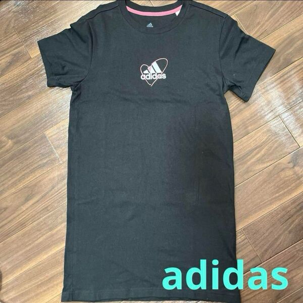 adidas アディダス 半袖 Tシャツ ワンピース ミニワンピース チュニック ブラック S 黒