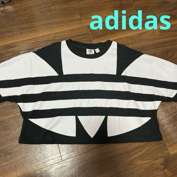 adidas originals 半袖Tシャツ 黒 ブラック クロップド丈 S アディダス