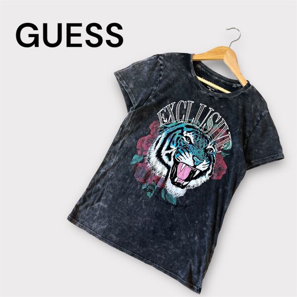 GUESS Originals Graphic Teeshirts トラ柄 Tシャツ グレー ゲス 虎 バラ XS プリント