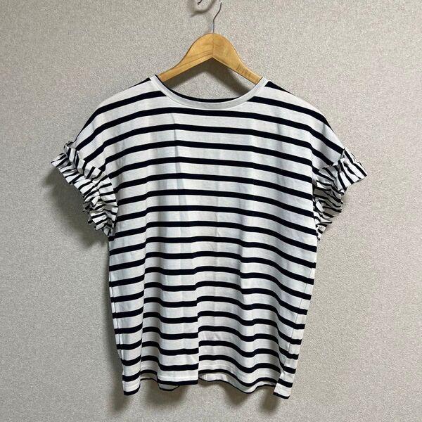 ユナイテッドアローズ A DAY IN THE LIFE 日本製 ボーダー フリル袖 Tシャツ アデイインザライフ カットソー