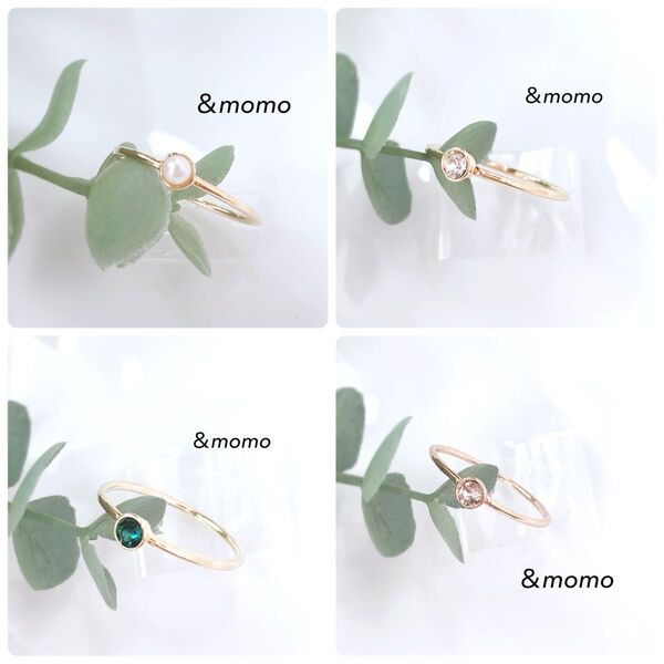 ハンドメイド リング 指輪 スワロフスキークリスタル 華奢 パール エメラルド シンプル 細め ゴールド ピンクゴールド