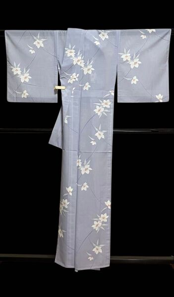 洗える夏着物 ポリエステル 絽 小紋 花文 美品 イ5684