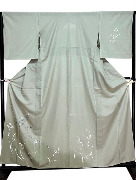 洗える夏着物 絽 付下げ バチ衿 ポリエステル 花文 居敷当て イ5622