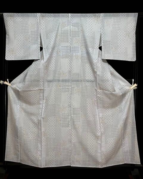 洗える夏着物 小紋 ポリエステル 市松の寄せ柄 紗紬風 イ5673