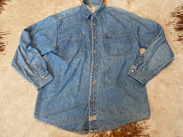 90s levi's デニムシャツ XL リーバイス 古着 インディゴ Gジャンタイプボタン ウエスタンシャツ 中古 USED