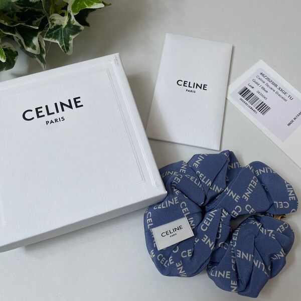 CELINE レイユール シュシュ シルク&ゴールドフィニッシュ ブラス ゴールド セリーヌ ヘアアクセサリー トリオンフ