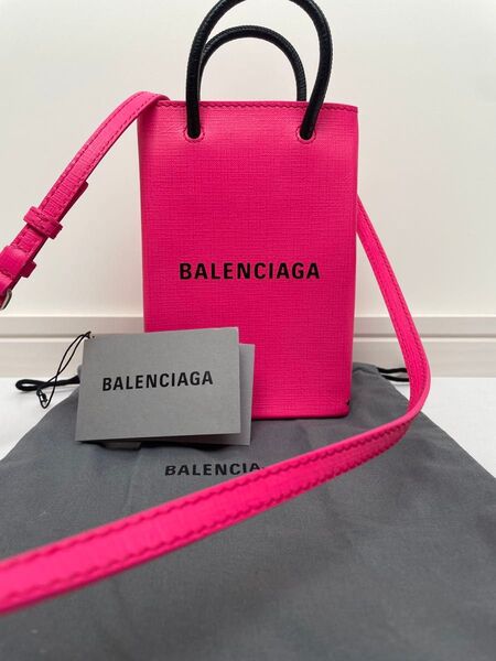 バレンシアガ ミニショッピングバッグ ショルダーバッグ スマホ ピンク フォンフォルダー BALENCIAGA