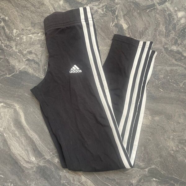 子供 150センチ adidas レギンス 黒×白ライン