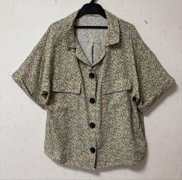 大きいサイズ 花柄 半袖 シャツ ブラウス (LL) ゆったり