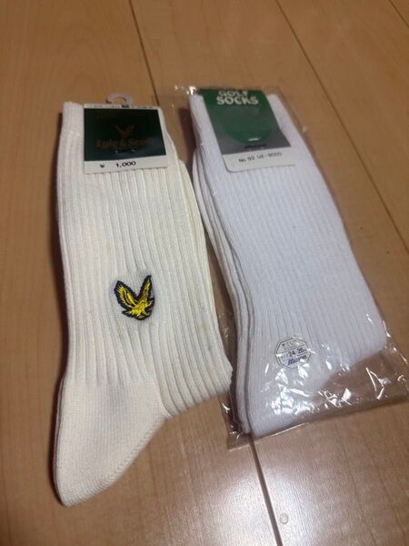 白ソックス2足セット Lyle&Scott 未使用MIZUNO ゴルフソックス ホワイト24〜26㎝ ライルアンドスコット、ミズノ
