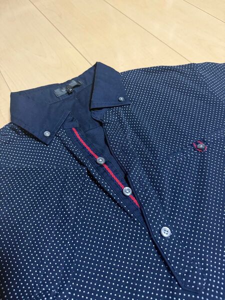 Yin & Yang ネイビー ドット柄 シャツ M 半袖