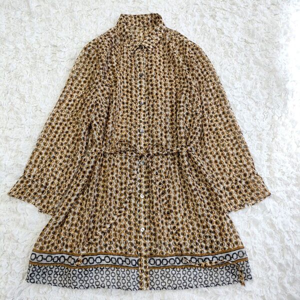 レリアン Leilian 現行 Erica 総柄シアーブラウス ロング 13 大きいサイズ チュニックブラウス