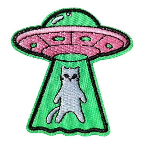 U-14【 アイロンワッペン 】 刺繍ワッペン アップリケ 猫 ネコ cat キャット UFO ユーフォー 未確認飛行物体