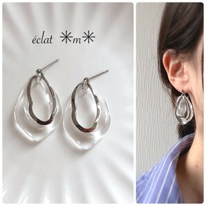 クリアドロップ×silver変形フープ ピアス