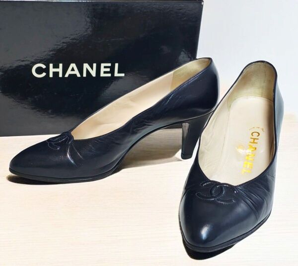CHANEL(シャネル)ヴィンテージ ココマーク レザーヒールパンプス レザー